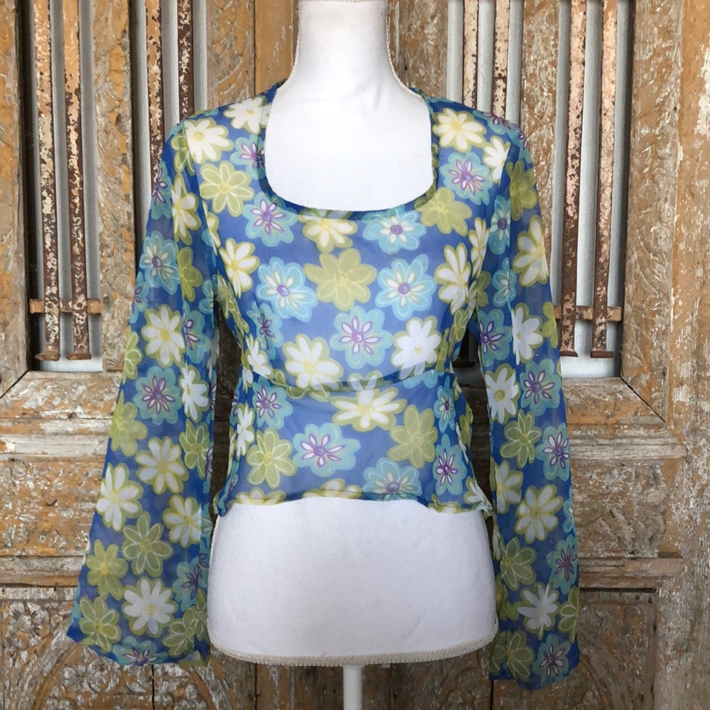 5.7.9 SHEER FLORAL BLOUSE COACHELLA S BOHO CROP